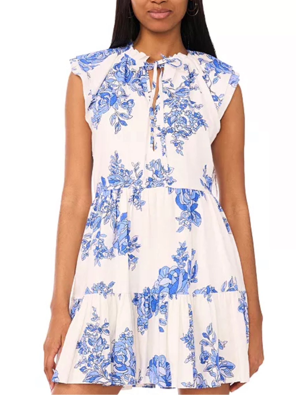 Cece White Mini Dress With Blue Floral Print